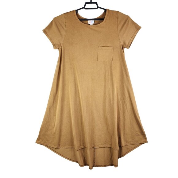 Womens Brown LuLaRoe High-Low Hem Shirt Dress Short Sleeve Crew Neck Size L - Picture 1 of 11